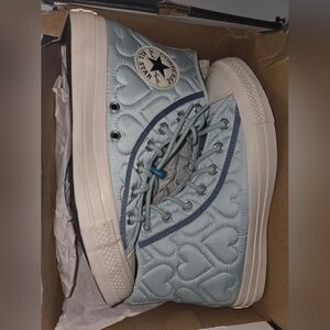 New In Box Converse Chuck Taylor Light Blue Quilted Heart High-Tops